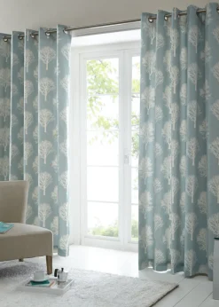 Fusion Woodland Trees Blue Eyelet Curtains