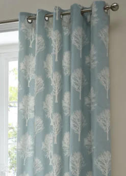 Fusion Woodland Trees Blue Eyelet Curtains