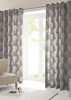 Fusion Woodland Trees Grey Eyelet Curtains