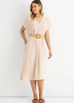 Gini London Beige Air Flow Belted Oversized Dress