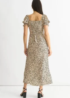Gini London Beige Animal Printed Split Viscose Midi Dress