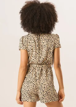 Gini London Beige Animal Print Belted Wrap Playsuit