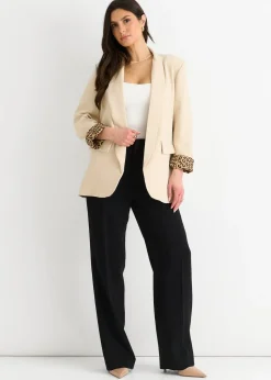 Gini London Beige Contrast Animal Edge To Edge Blazer