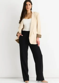 Gini London Beige Contrast Animal Edge To Edge Blazer
