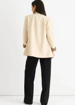 Gini London Beige Contrast Animal Edge To Edge Blazer