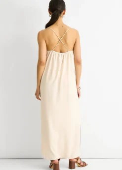 Gini London Beige Strappy Cross Back Airflow Oversized dress