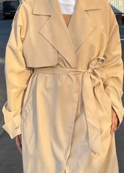 Gini London Beige Tall Woven Oversized Trench Coat