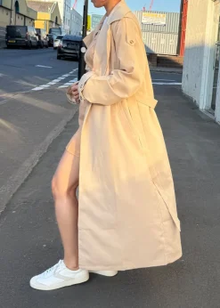 Gini London Beige Tall Woven Oversized Trench Coat