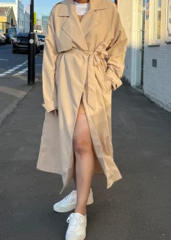 Gini London Beige Tall Woven Oversized Trench Coat