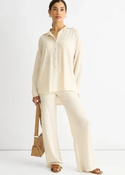 Gini London Beige Textured Oversized Long Sleeves Shirt