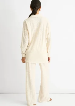 Gini London Beige Textured Oversized Long Sleeves Shirt