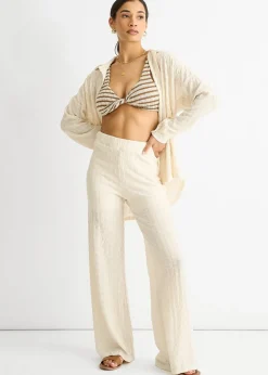 Gini London Beige Textured Elasticated Waist Flared Trousers