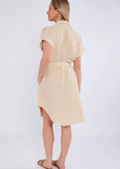 Gini London Beige Utility Belted Oversized Viscose Shirt Dress