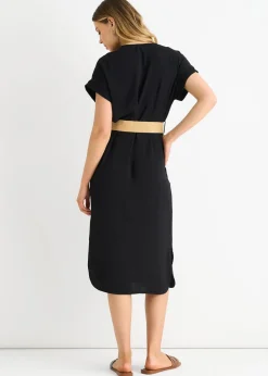Gini London Black Air Flow Belted Oversized Dress