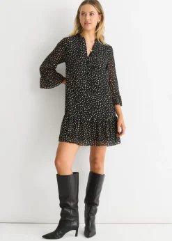 Gini London Black Animal Spot Shirt Mini Dress