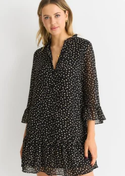 Gini London Black Animal Spot Shirt Mini Dress