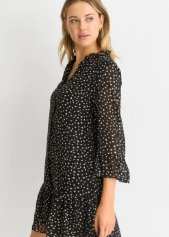 Gini London Black Animal Spot Shirt Mini Dress