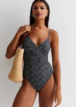 Gini London Black Animal Tummy Control Ruched Swimsuit