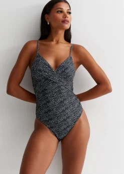 Gini London Black Animal Tummy Control Ruched Swimsuit