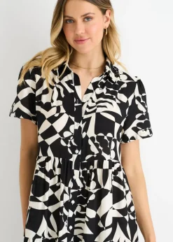 Gini London Black Aztec Print Oversized Smock Midi Dress