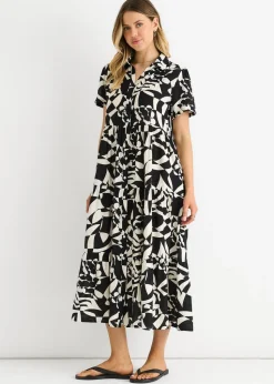 Gini London Black Aztec Print Oversized Smock Midi Dress
