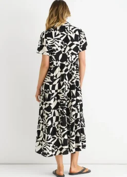 Gini London Black Aztec Print Oversized Smock Midi Dress