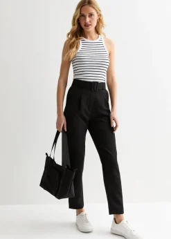 Gini London Black Belt Detail Tapered Trousers