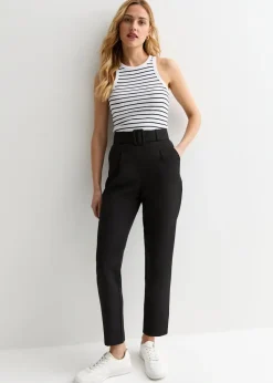 Gini London Black Belt Detail Tapered Trousers