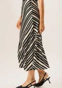 Gini London Black Bias Stripe Assymetric Skirt