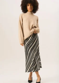 Gini London Black Bias Stripe Assymetric Skirt