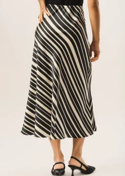 Gini London Black Bias Stripe Assymetric Skirt
