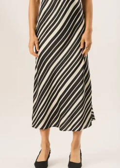 Gini London Black Bias Stripe Assymetric Skirt
