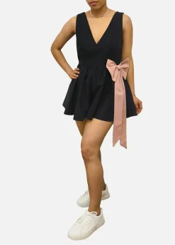 Gini London Black Bow Detail Puff Skort Playsuit