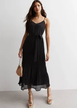 Gini London Black Cami Top Pleated Midi Dress