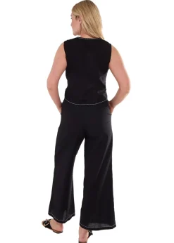 Gini London Black Contrast Embroidery Stitch Detail Trouser