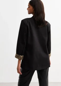 Gini London Black Contrast Animal Edge to Edge Blazer