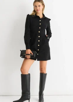 Gini London Black Corduroy Mini Shirt Dress