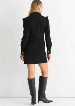 Gini London Black Corduroy Mini Shirt Dress