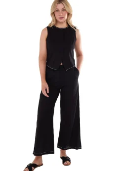 Gini London Black Cotton Contrast Stitch Detail Waist Coat