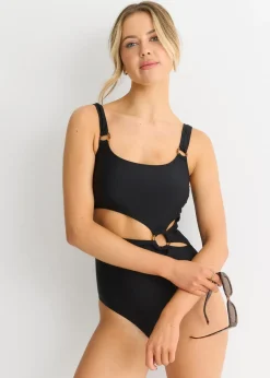 Gini London Black Cut out Ring Detail Swimsuit