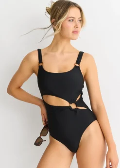 Gini London Black Cut out Ring Detail Swimsuit