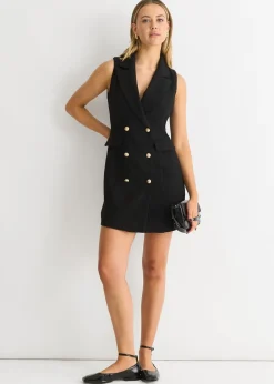 Gini London Black Double Breast Boucle Blazer Mini Dress
