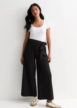 Gini London Black Elasticated Wide leg Tie detail Trousers