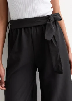 Gini London Black Elasticated Wide leg Tie detail Trousers