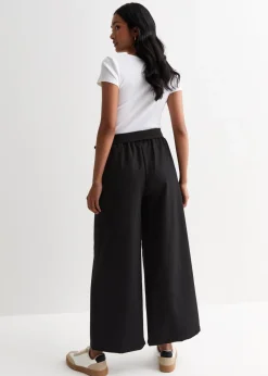 Gini London Black Elasticated Wide leg Tie detail Trousers