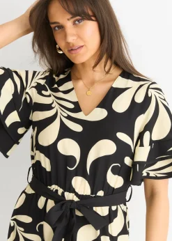 Gini London Black Floral V Neck Elasticated Waist Midi Dress