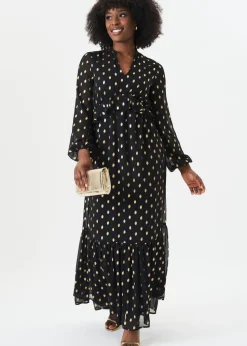 Gini London Black Foil Print Ruffle Midi Dress