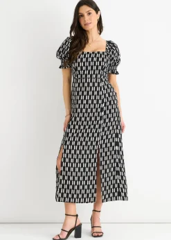 Gini London Black Geo Print Square Neck Midi Dress