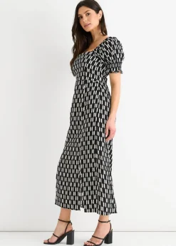 Gini London Black Geo Print Square Neck Midi Dress
