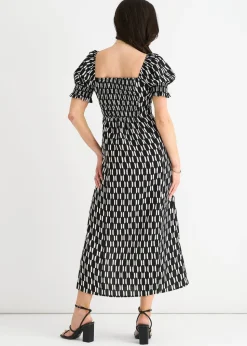 Gini London Black Geo Print Square Neck Midi Dress